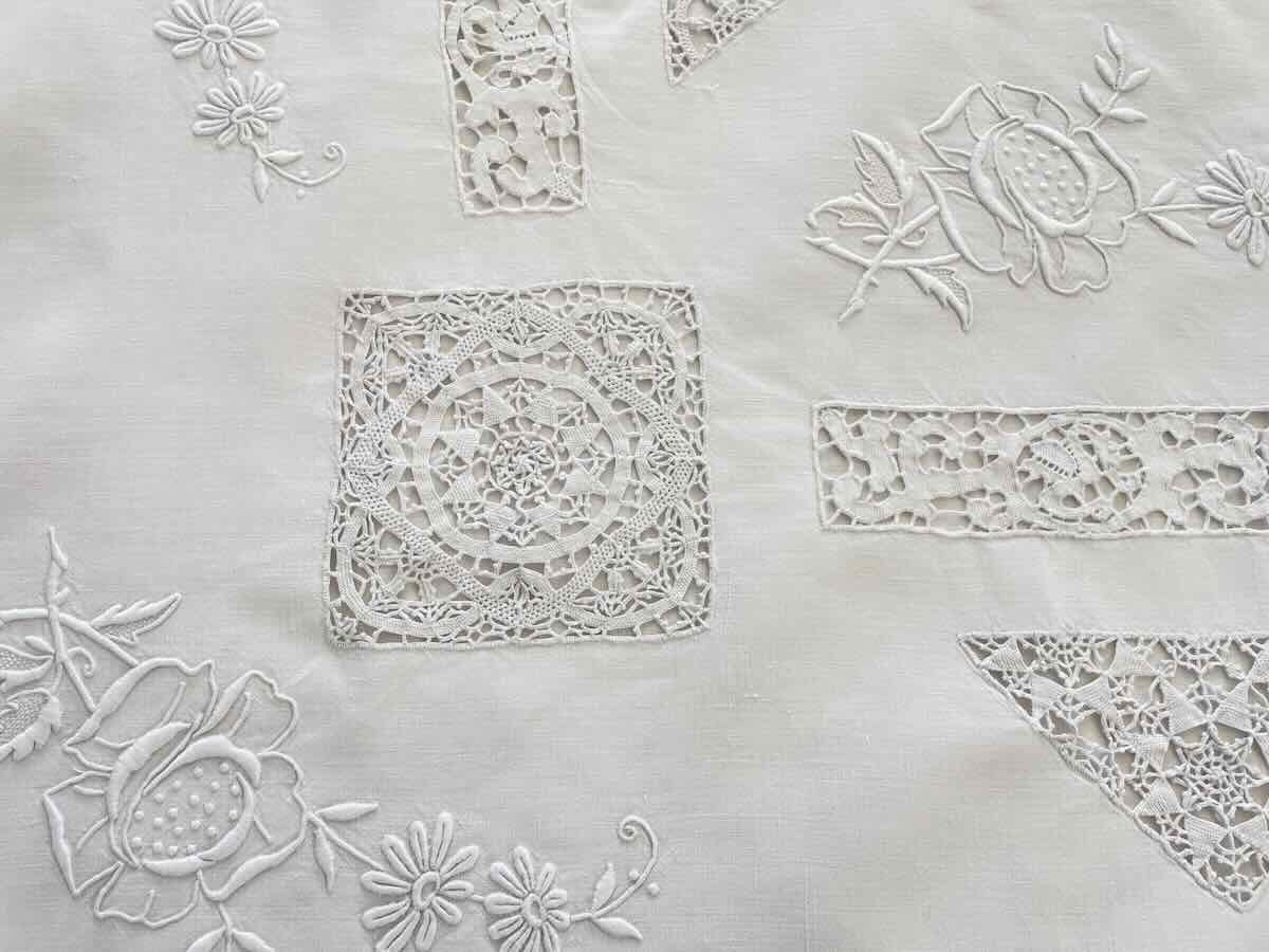 Formal Bedsheet, Gl Monogram Entirely Hand-embroidered On Fine White Linen - Antique Linen-photo-4