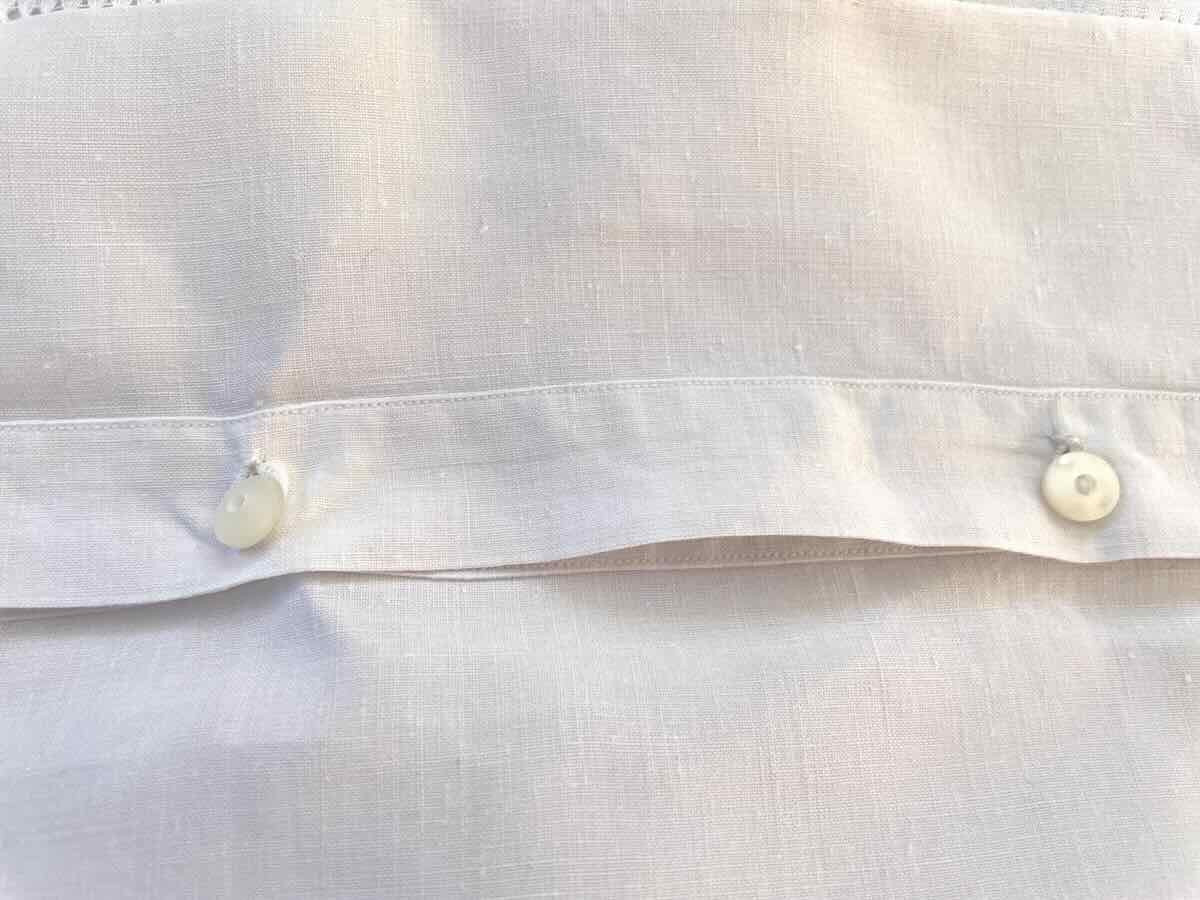 Pair Of Scalloped Embroidered Pillowcases, Linen Thread With Monogram Ev, Hand Embroidery - Antique Linen-photo-2