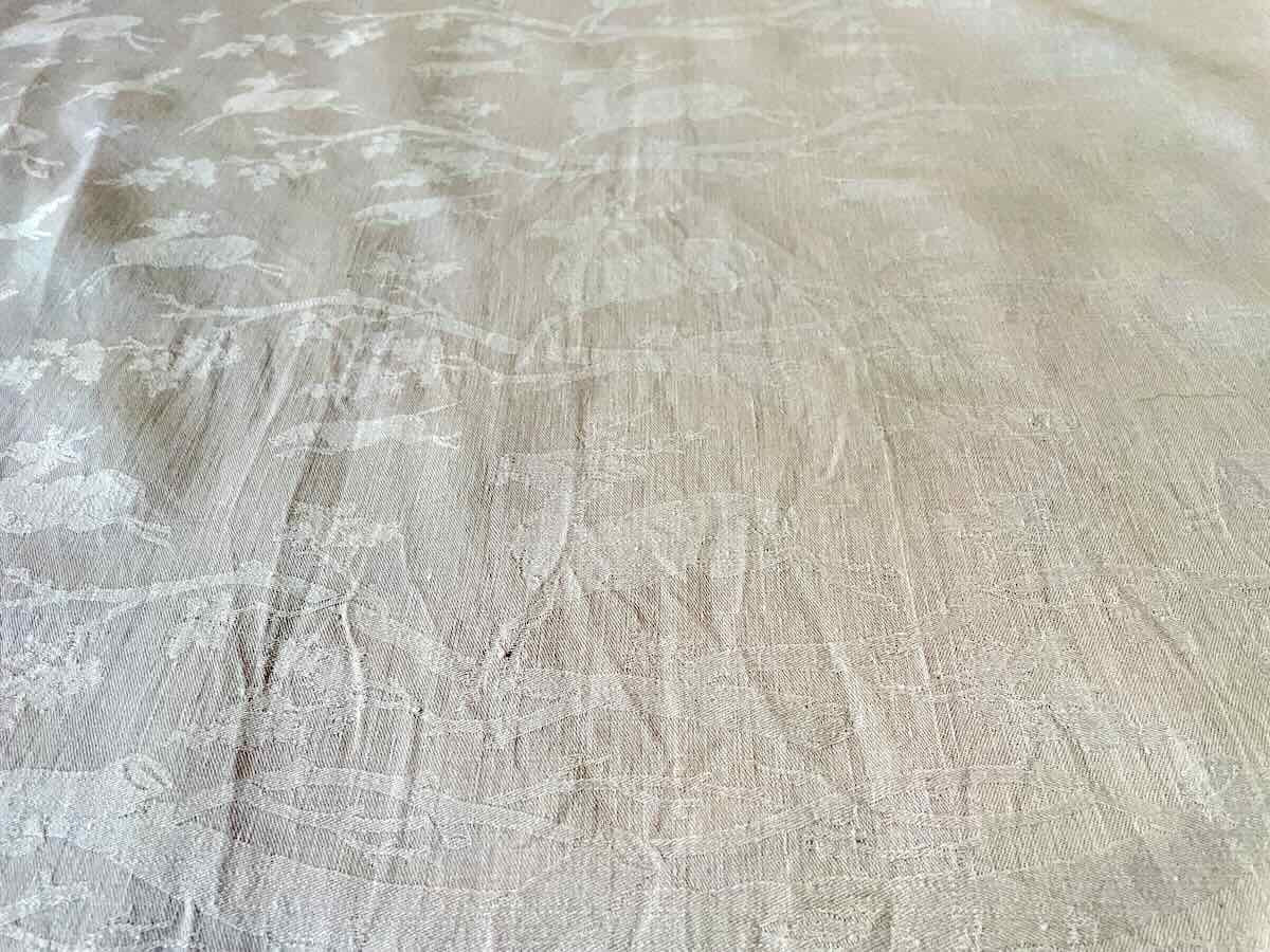 Cf Tablecloth In Fine White Linen Damask, Animal And Hunting Motifs - Antique Linen-photo-3
