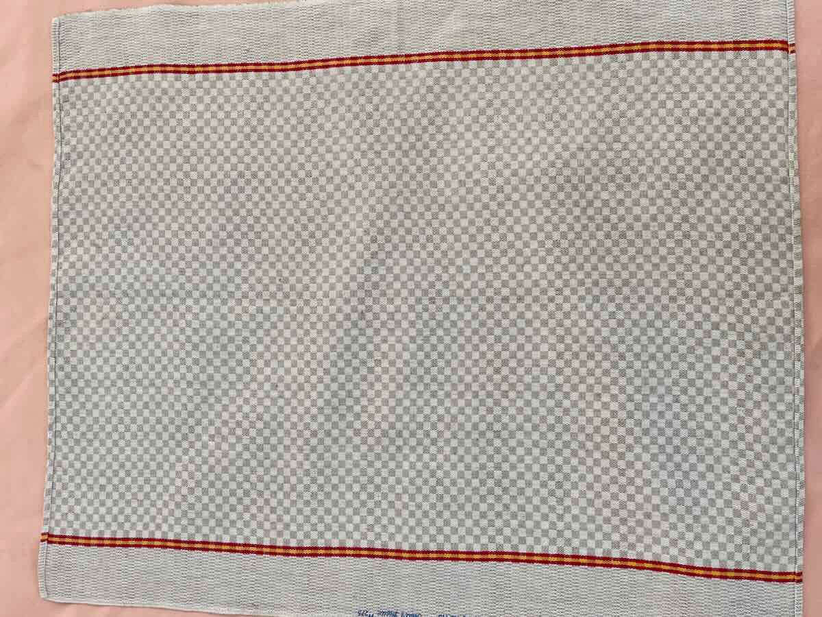 Set Of Six Tea Towels: Blue Flower, Patterns On Beige Cotton Linen - Antique Linen-photo-3