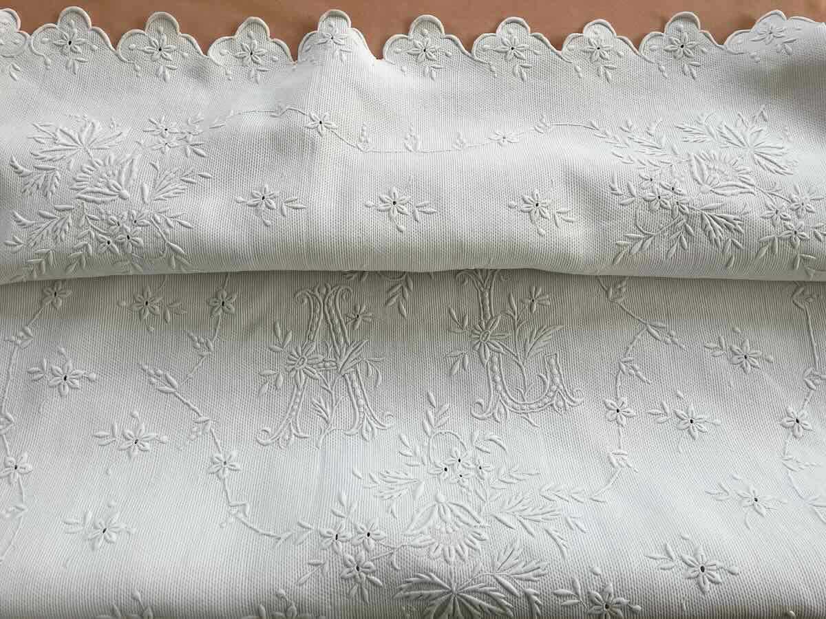 Small Scalloped Blanket, Large Child, Hand-embroidered, Al