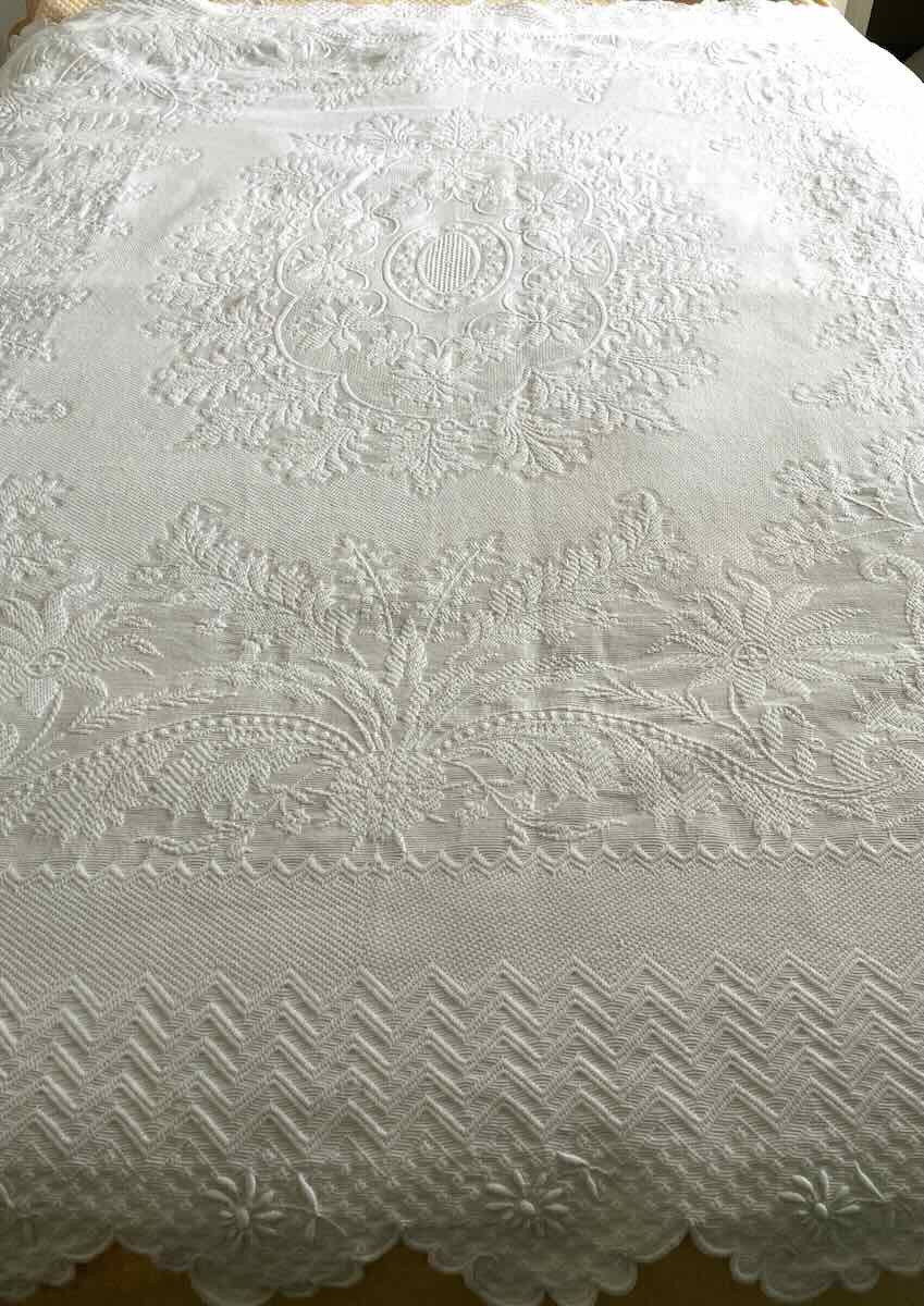 Four-sided Scalloped Woven Quilt, 2 Pb Monograms - Linge Ancien-photo-3