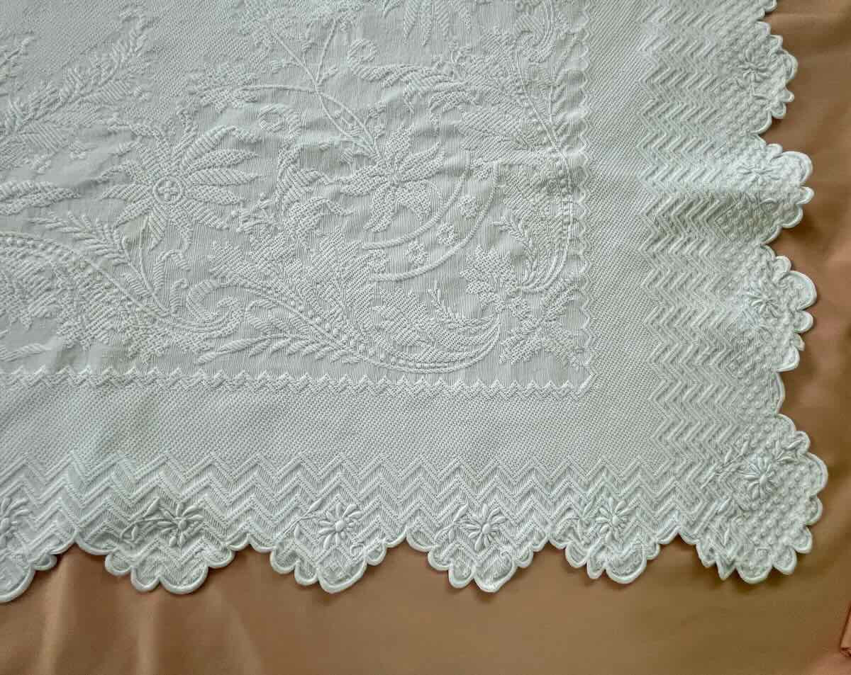 Four-sided Scalloped Woven Quilt, 2 Pb Monograms - Linge Ancien-photo-2
