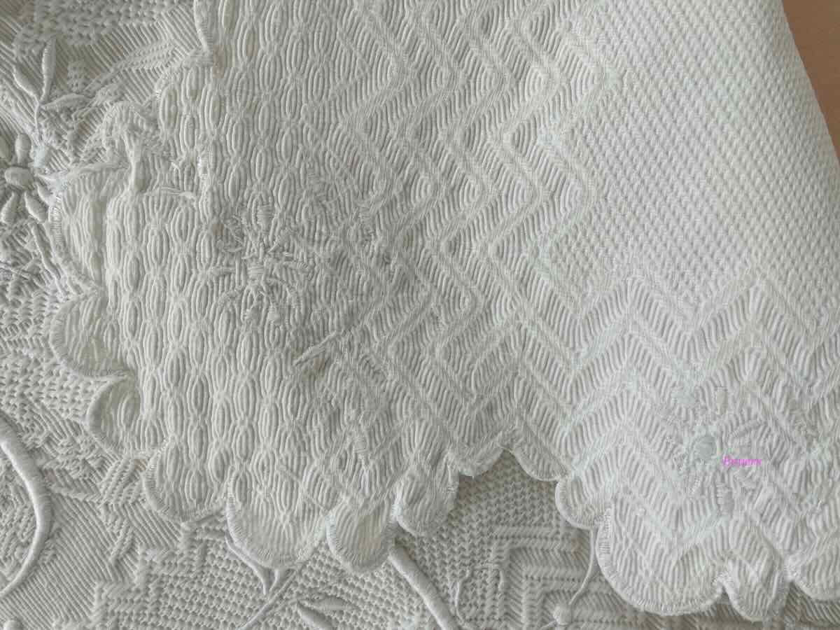 Four-sided Scalloped Woven Quilt, 2 Pb Monograms - Linge Ancien-photo-4