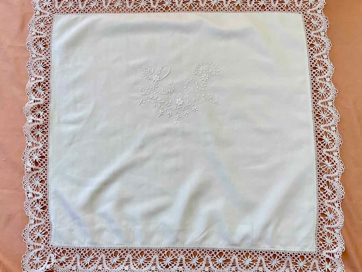 Pair Of Fine Linen Pillowcases, Monogrammed Lp With Bobbin Lace -linge Antique-photo-4