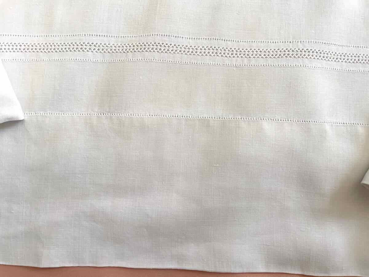 Drap une personne lin fin AP brodé main, découverte avec retours- Linge Ancien-photo-4