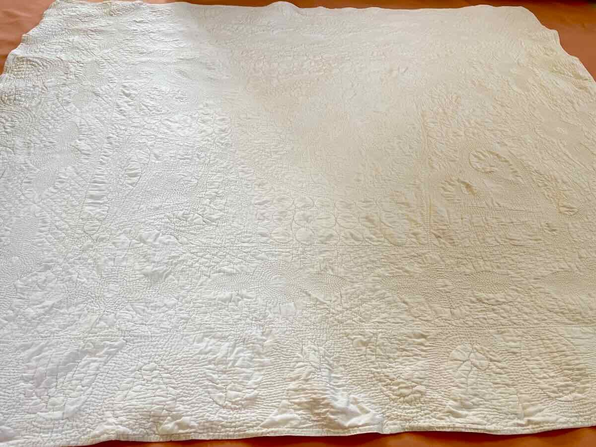 Hand-quilted Quilt Made From White Cotton Fabric With Fine Quilting—linge Ancien-photo-4