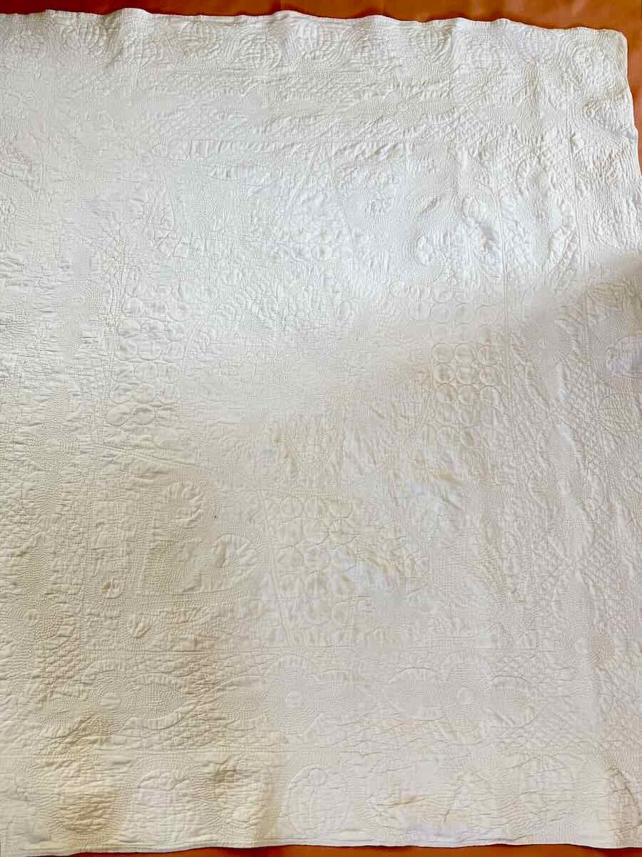 Hand-quilted Quilt Made From White Cotton Fabric With Fine Quilting—linge Ancien-photo-3