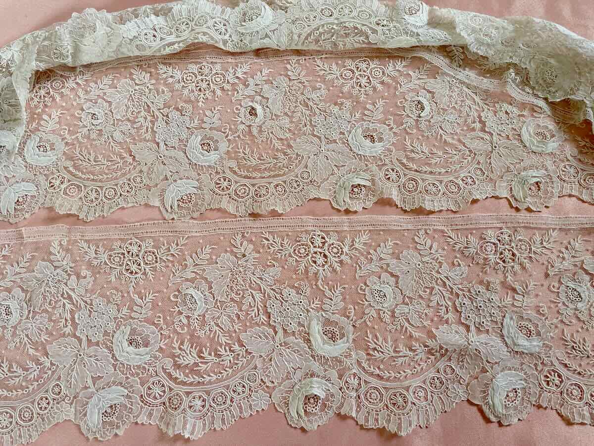 Needle Lace In Gauze Stitch, Floral Motifs, Roses, Foliage - Late 19th Century Antique Linen-photo-4