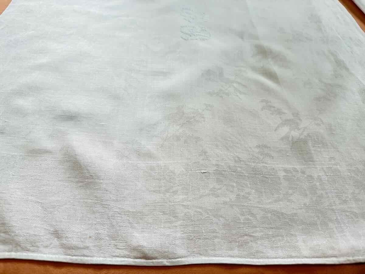 Tableware Set For 12 Place Settings, Fine Linen Damask With The Monogram "jb," Hand-embroidered—antique Linen-photo-2