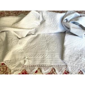  Marseille Pique Blanket With Beautiful Patterns And Reliefs - Old Linen
