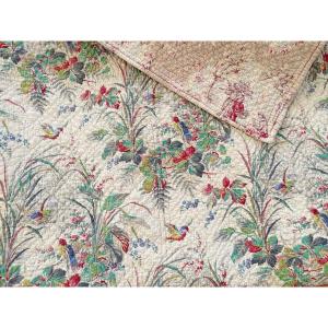 19th Century Quilted Cover: One Side With Birds, The Other With Country Scenes