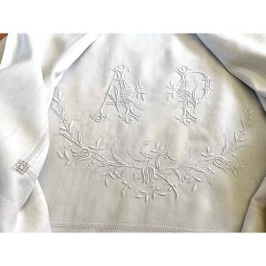 Hand-embroidered Fine Linen Single-person Ap Sheet, Unhemmed With Turned-in Edges - Vintage Linen