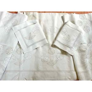 Parure  lin , incrustations en dentelle aux fuseaux du Puy entièrement main - Linge Ancien