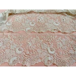 Needle Lace In Gauze Stitch, Floral Motifs, Roses, Foliage - Late 19th Century Antique Linen