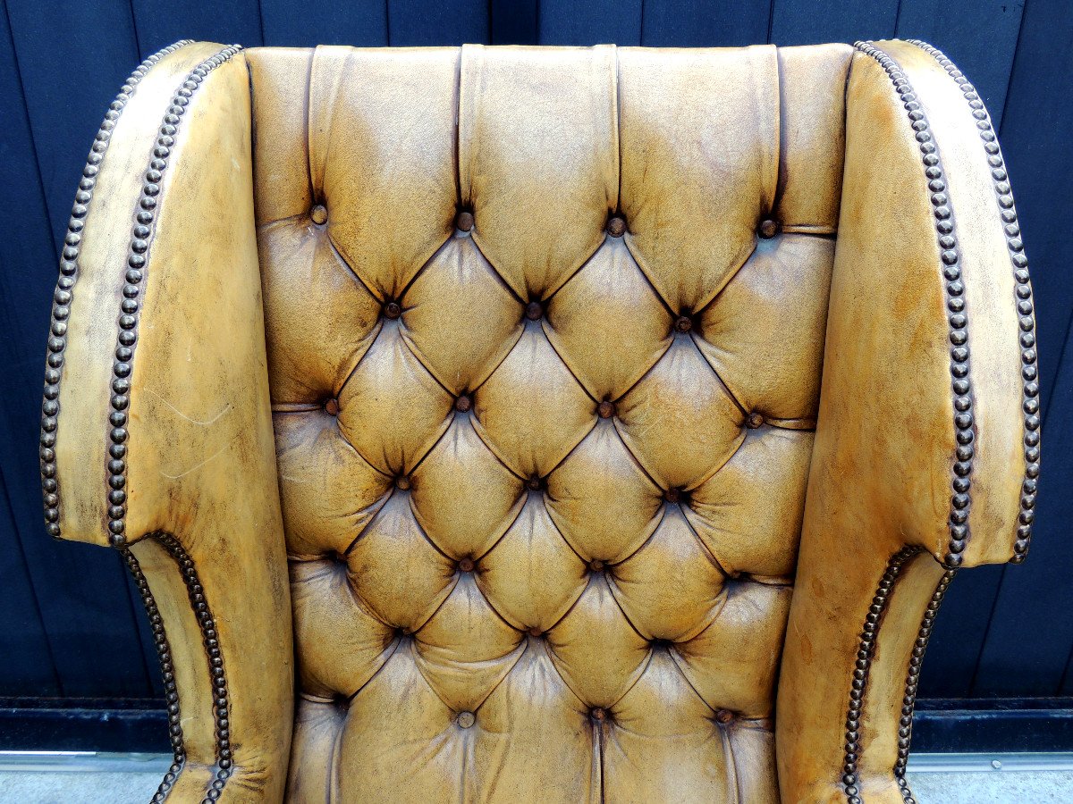 Chesterfield , Paire De Fauteuils En Cuir à Oreilles Des Années 50 - 60 , 20 ème Siècle-photo-4