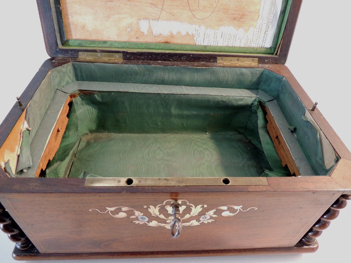 Box, Rosewood Box Inlaid Brass & Mother-of-pearl, Stamp Ch Th 18 Rue Chapon, 19th-photo-6