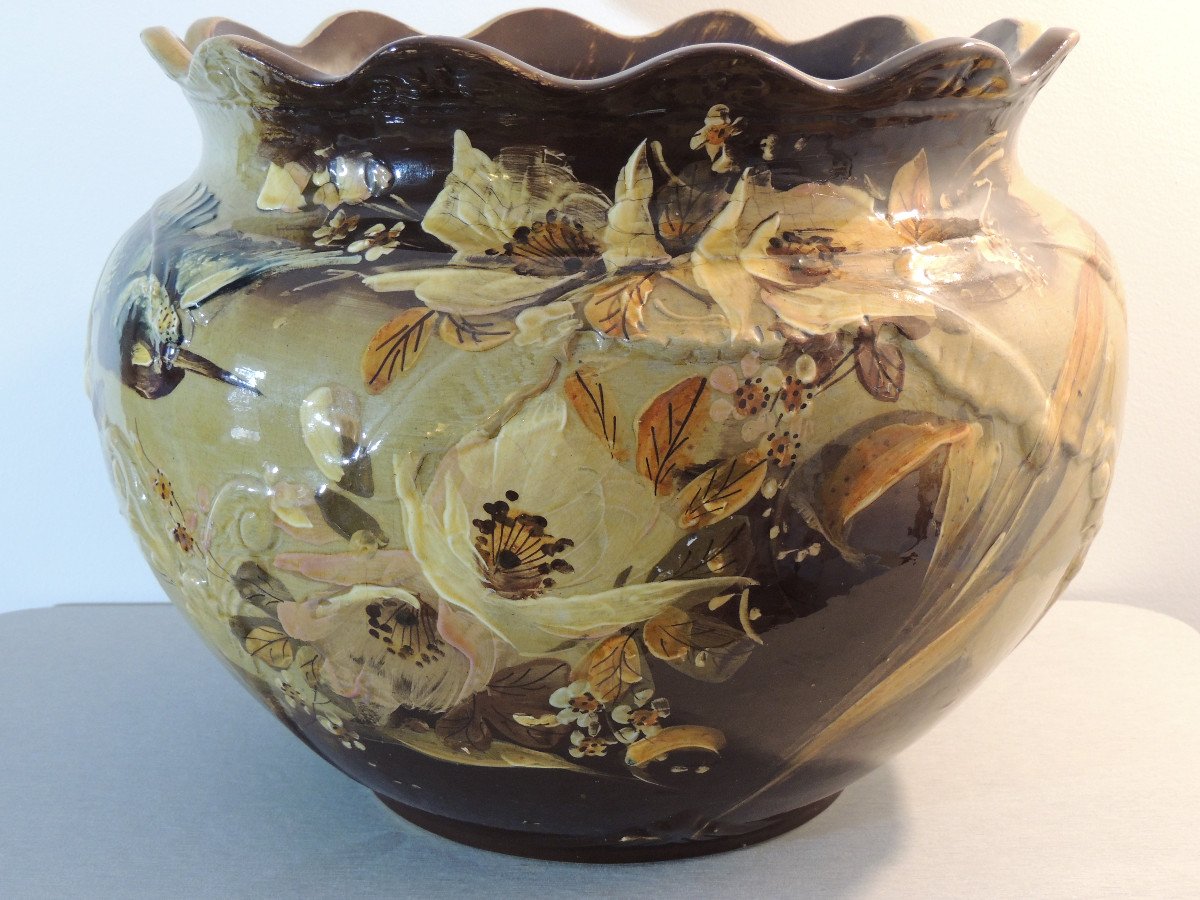 Lunéville Earthenware Cache Pot By Keller And Guerrin, Art Nouveau, 20th-photo-2