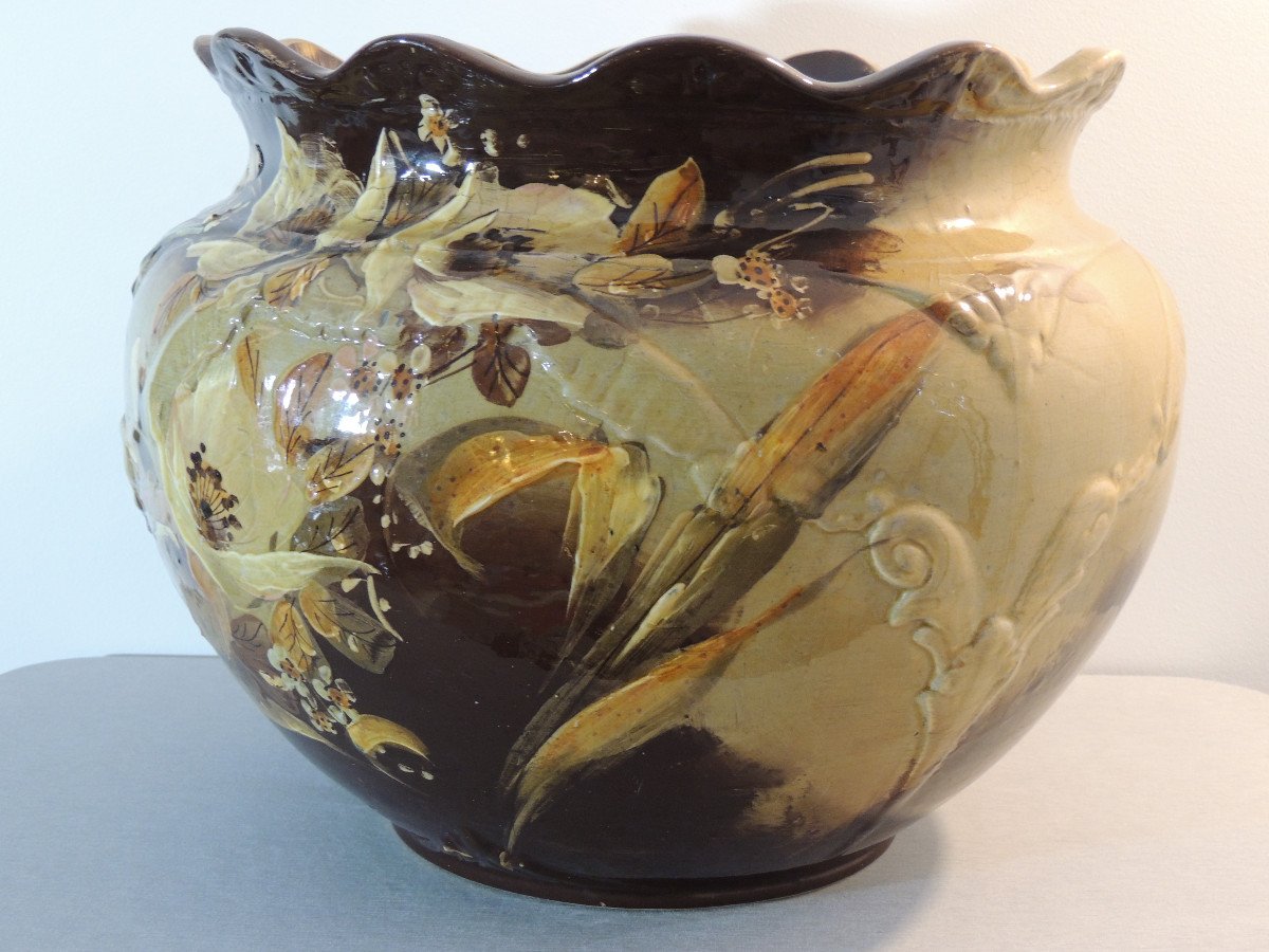 Lunéville Earthenware Cache Pot By Keller And Guerrin, Art Nouveau, 20th-photo-3