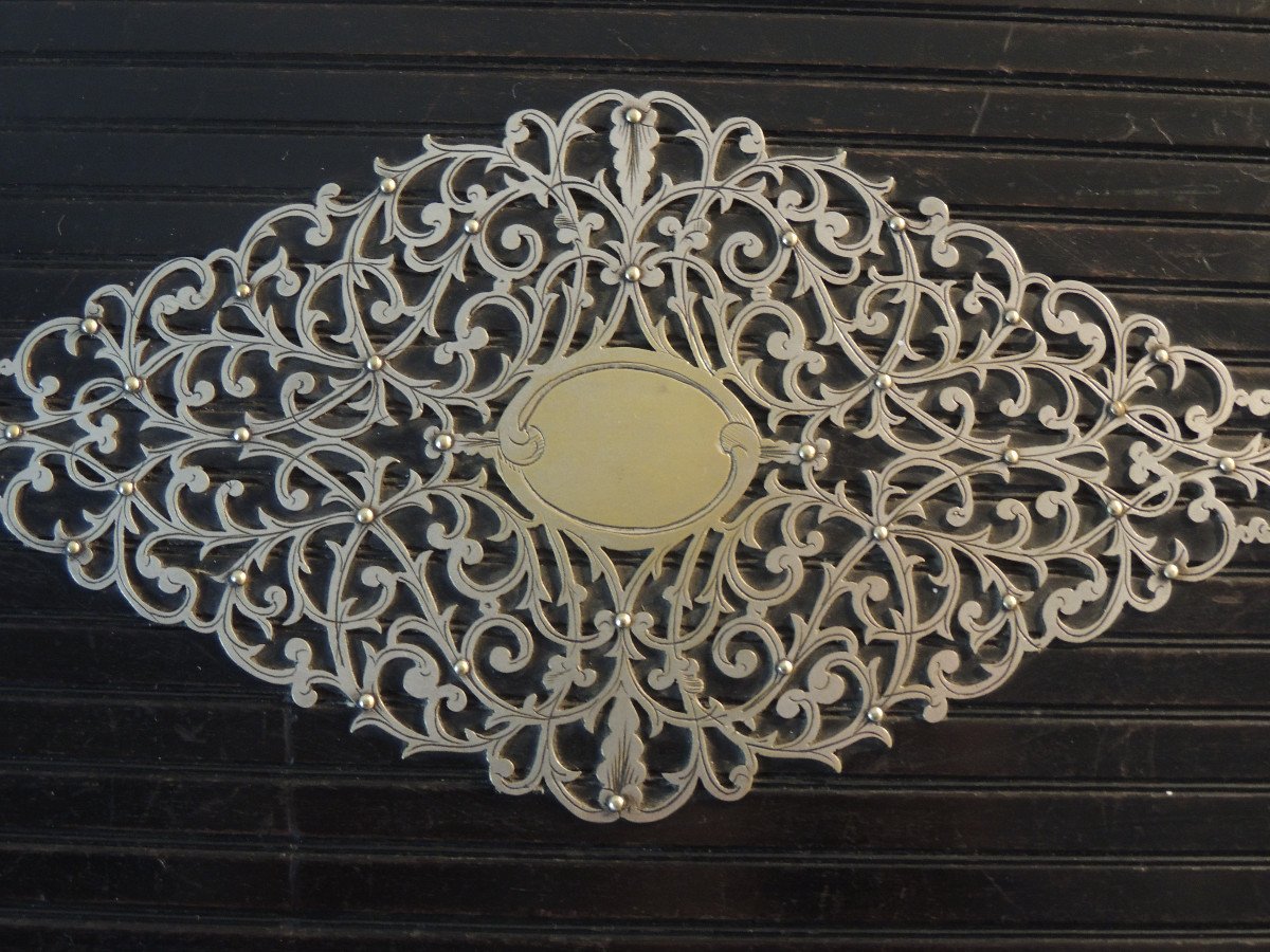 Casket, Oak Box With Decoration Of Silver Metal Friezes On The 5 Sides, 19th-photo-2