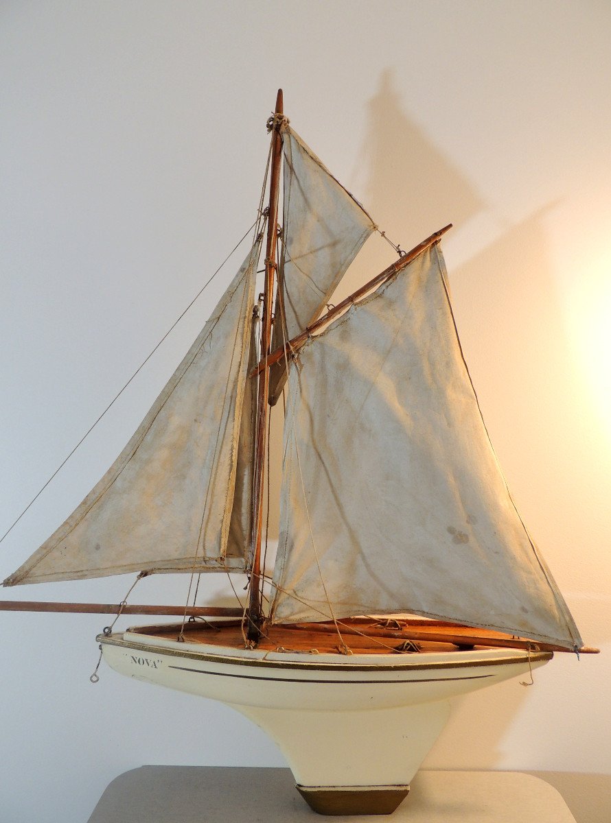 Boat, "nova" Basin Boat With 4 Sails, Toy Game, 20th Century-photo-3