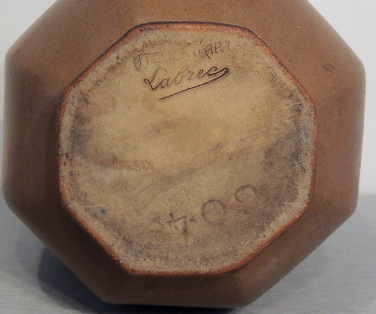 Sandstone Vase, Enamelled Ceramic, Labrec Art Workshop, Art Nouveau, 20th-photo-4