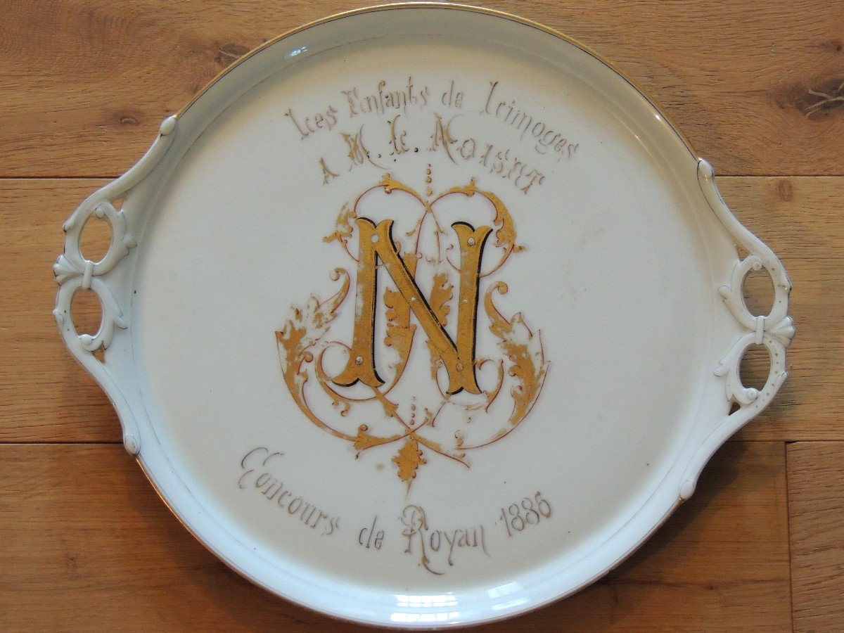 Porcelain Dish, "the Children Of Limoges", Royan Competition 1886, From The 19th
