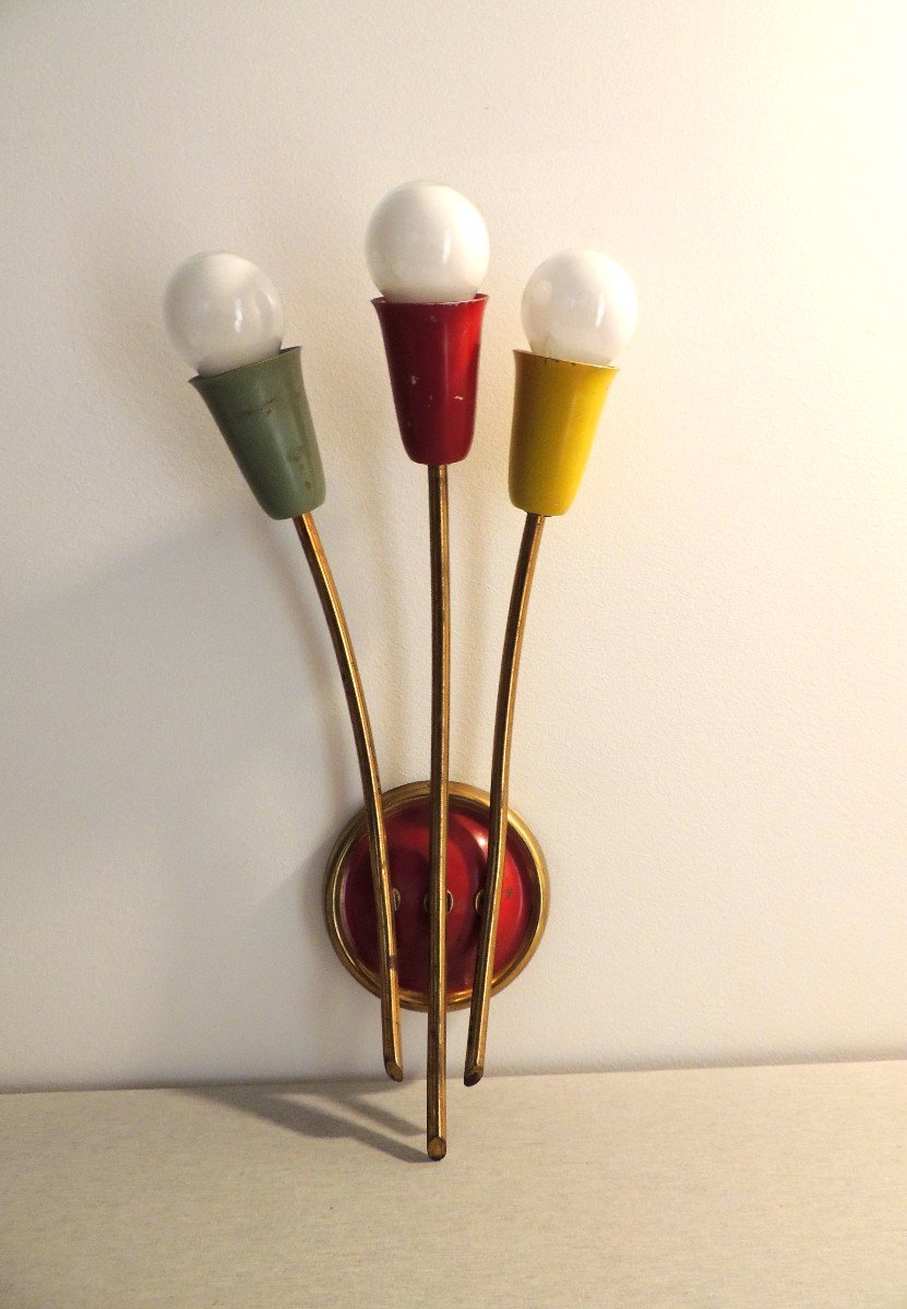 Paire d'Appliques , Applique Italie Années 50-60 , Stilnovo , Modèle Flûtes Colorées , 20 ème-photo-1