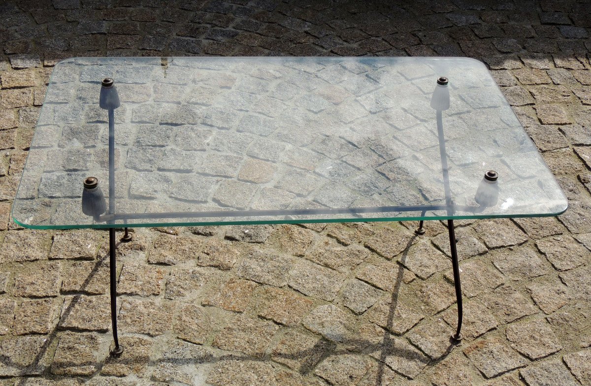 Glass Tray Coffee Table, French Work, Tapered Tube Encroachment, 50s, 20th-photo-2