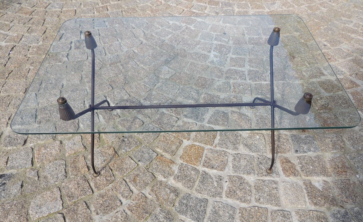 Glass Tray Coffee Table, French Work, Tapered Tube Encroachment, 50s, 20th-photo-3