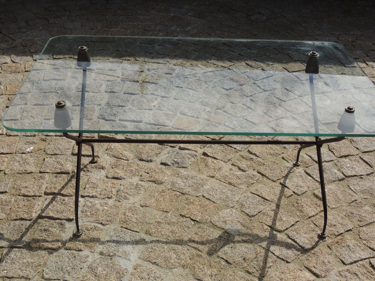Glass Tray Coffee Table, French Work, Tapered Tube Encroachment, 50s, 20th
