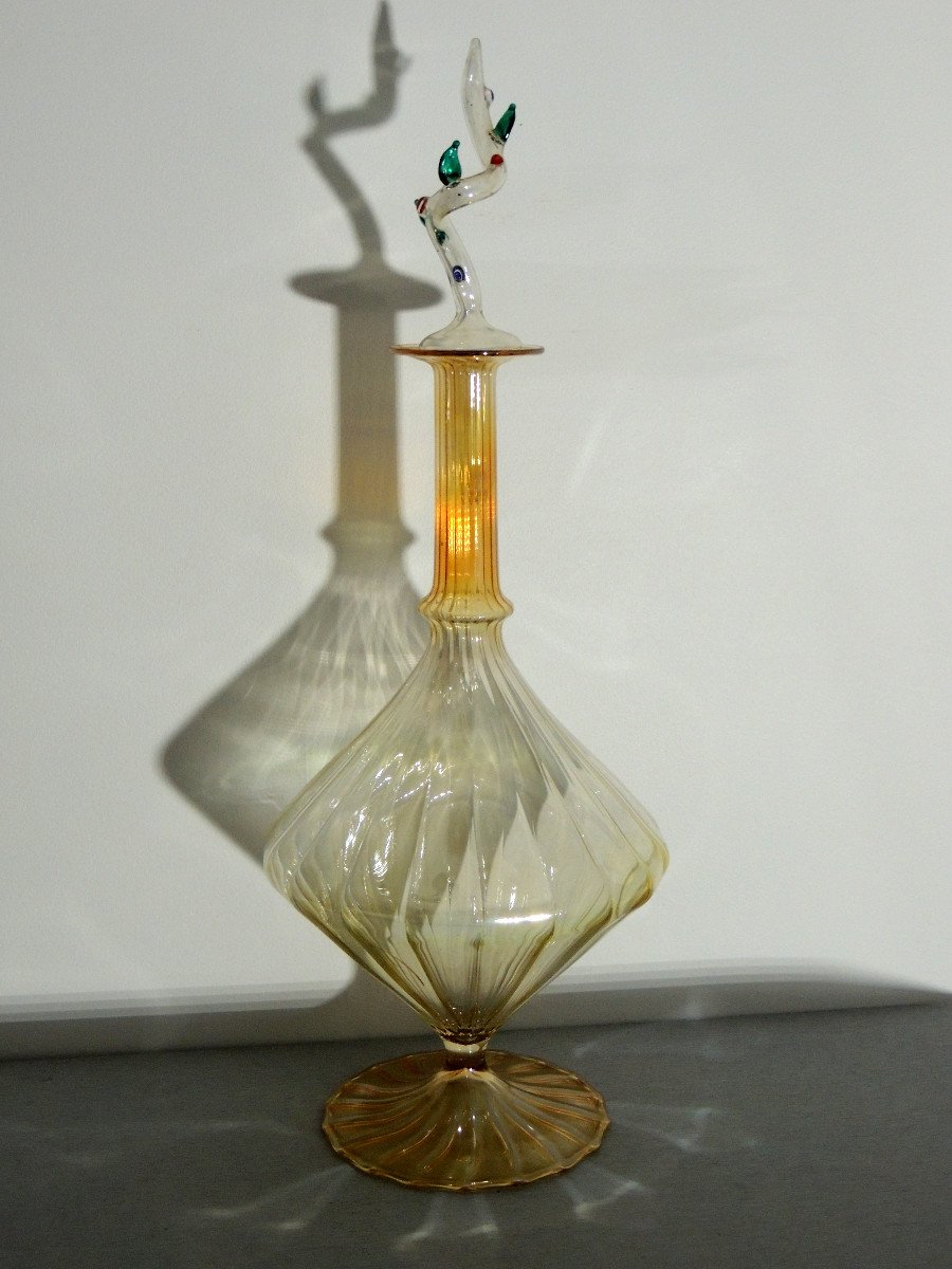 Murano, Carafe, Ewer In Blown Glass Attributed To Barovier And Tosa From The 70s, 20th