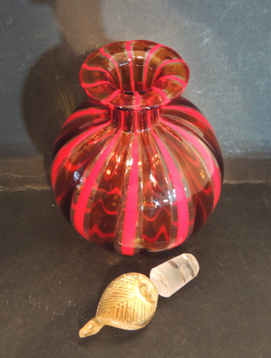 Flaçon à Parfum , Bouteille Souffléé Colorée , Verrerie Atteliers De Murano , Années 80 ,20 ème-photo-4