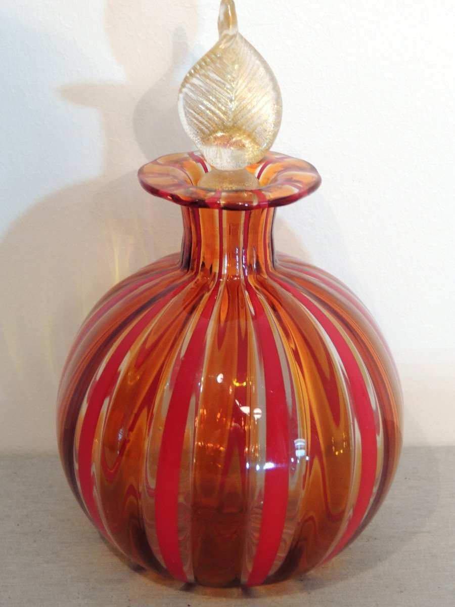 Flaçon à Parfum , Bouteille Souffléé Colorée , Verrerie Atteliers De Murano , Années 80 ,20 ème