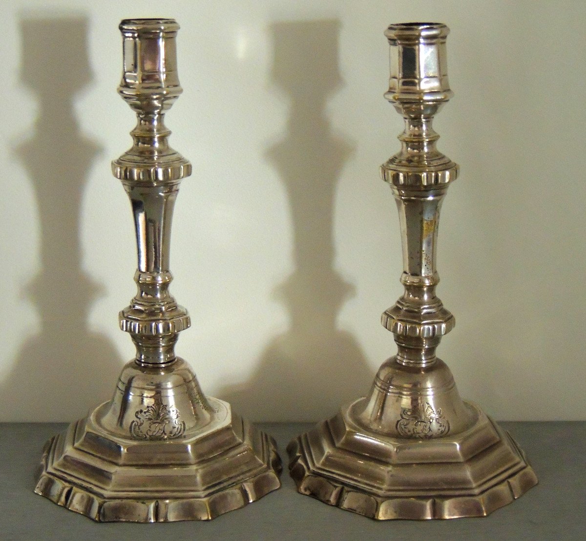 Pair Of Candlesticks In Silver Bronze, Louis XIV Regency Candlesticks, From The 18th Century-photo-2