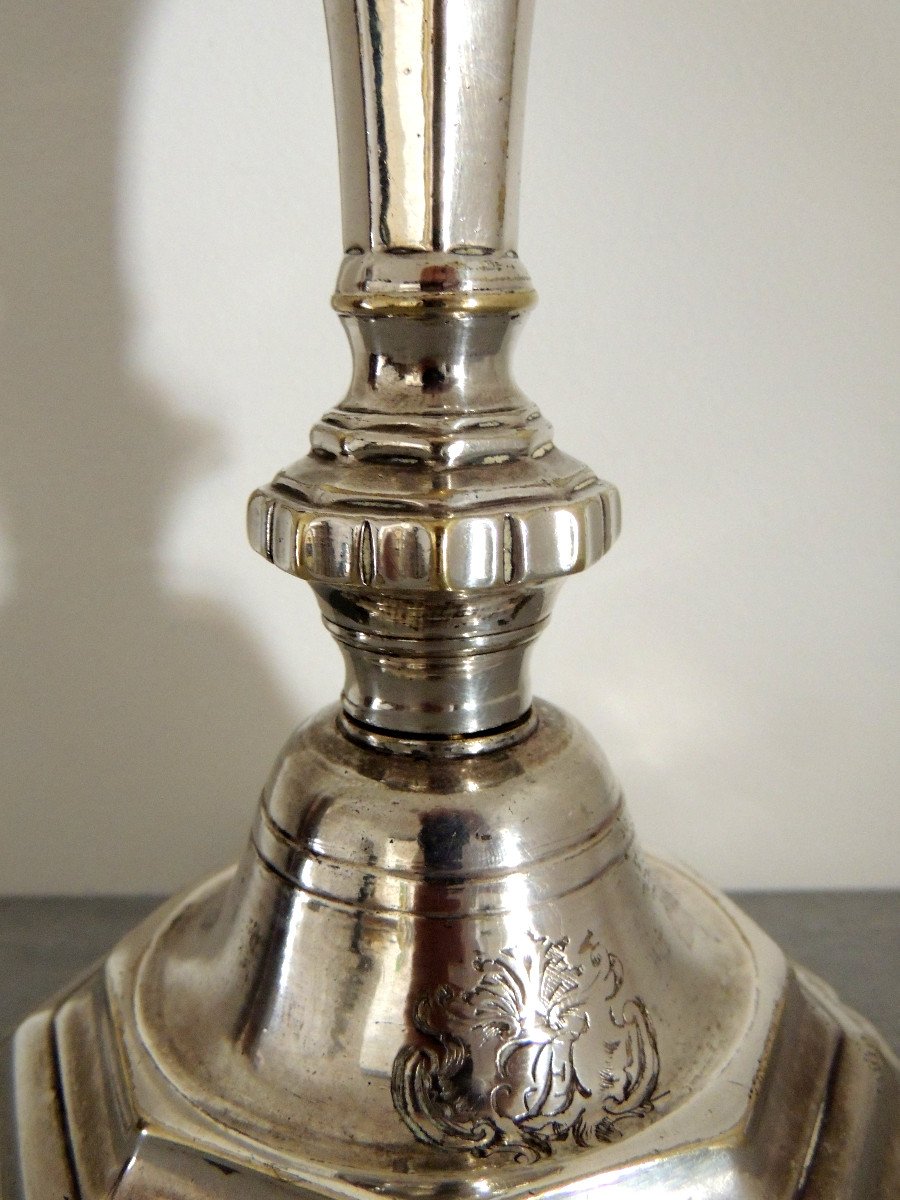Pair Of Candlesticks In Silver Bronze, Louis XIV Regency Candlesticks, From The 18th Century-photo-3