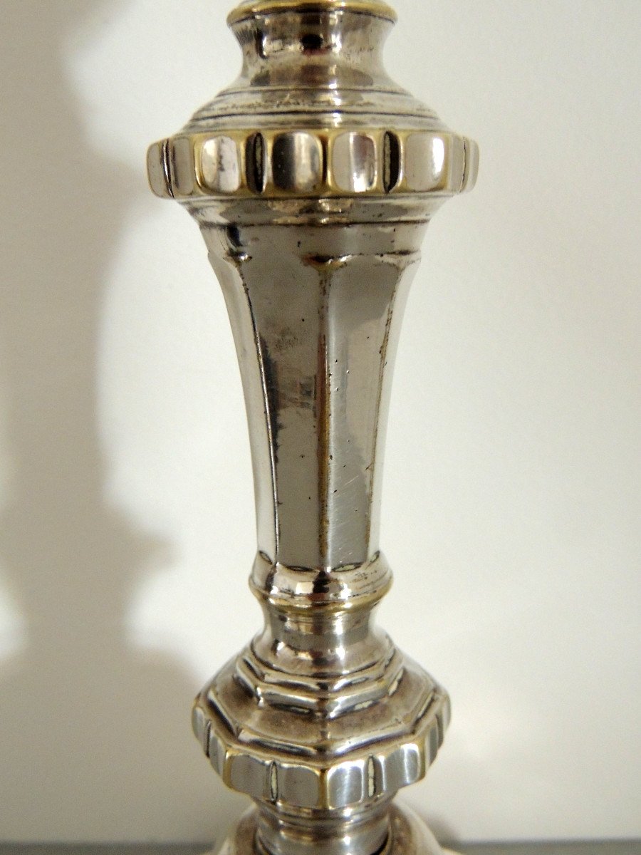 Pair Of Candlesticks In Silver Bronze, Louis XIV Regency Candlesticks, From The 18th Century-photo-4