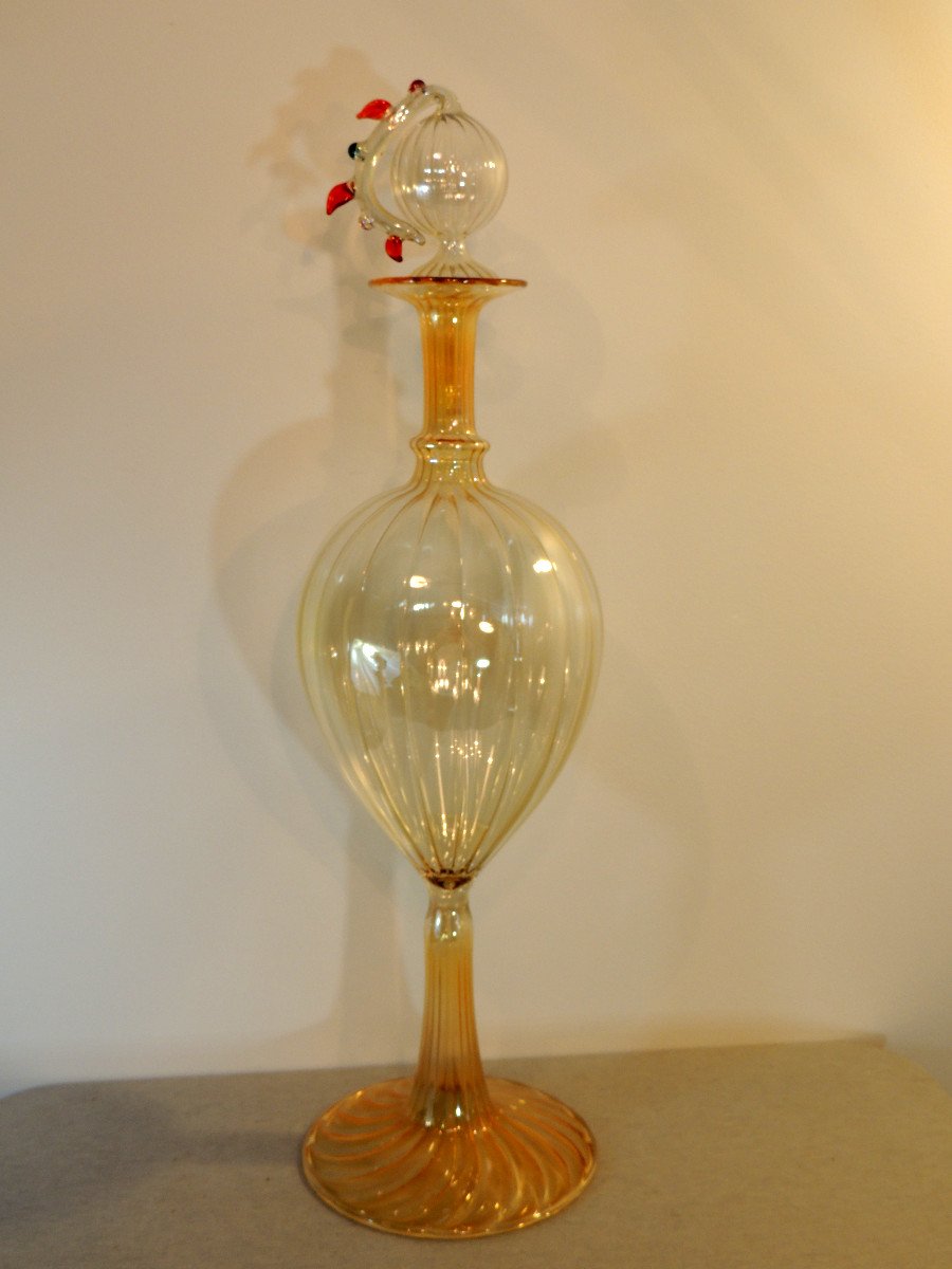 Murano, Carafe, Ewer In Blown Glass Attributed To Barovier And Tosa From The 70s, 20th-photo-2
