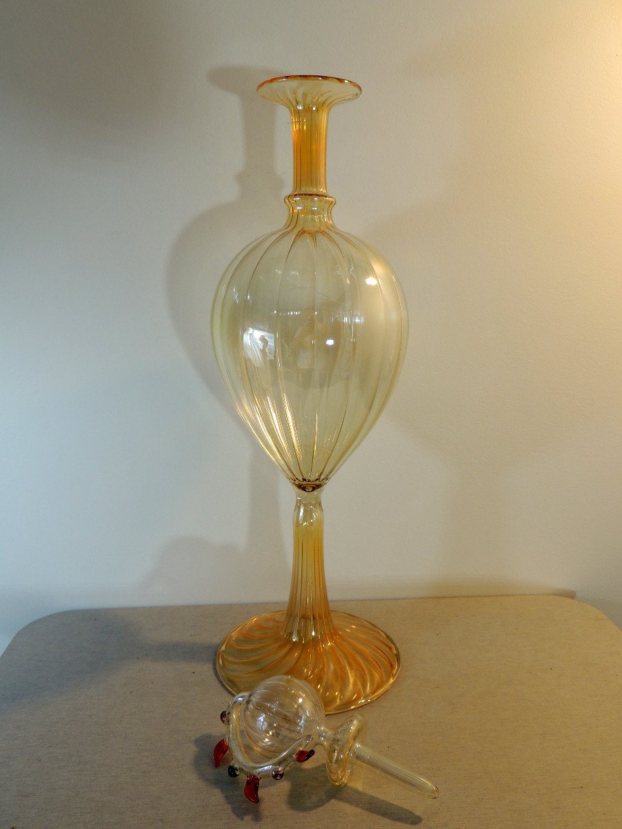 Murano, Carafe, Ewer In Blown Glass Attributed To Barovier And Tosa From The 70s, 20th-photo-2