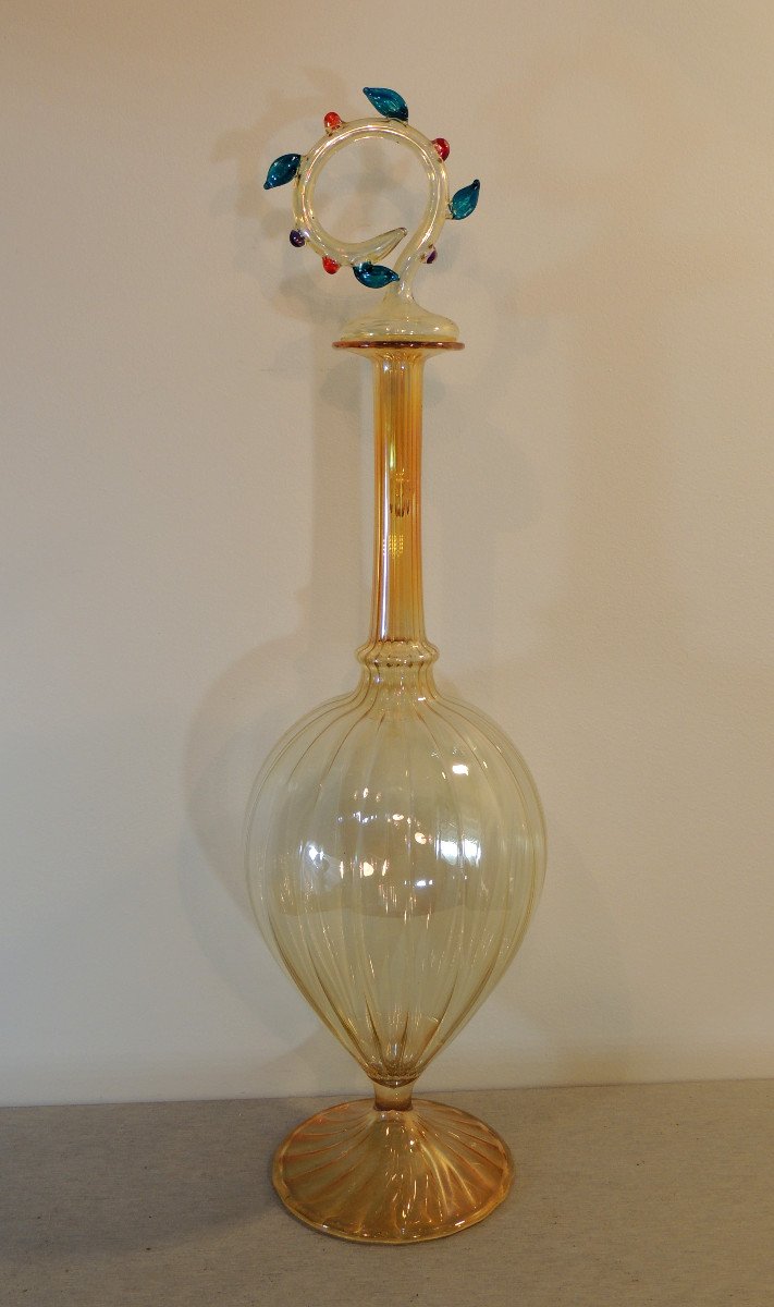 Murano , Carafe , Aiguière En Verre Soufflé Dans l'Esprit De Barovier Et Tosa Des Années 70