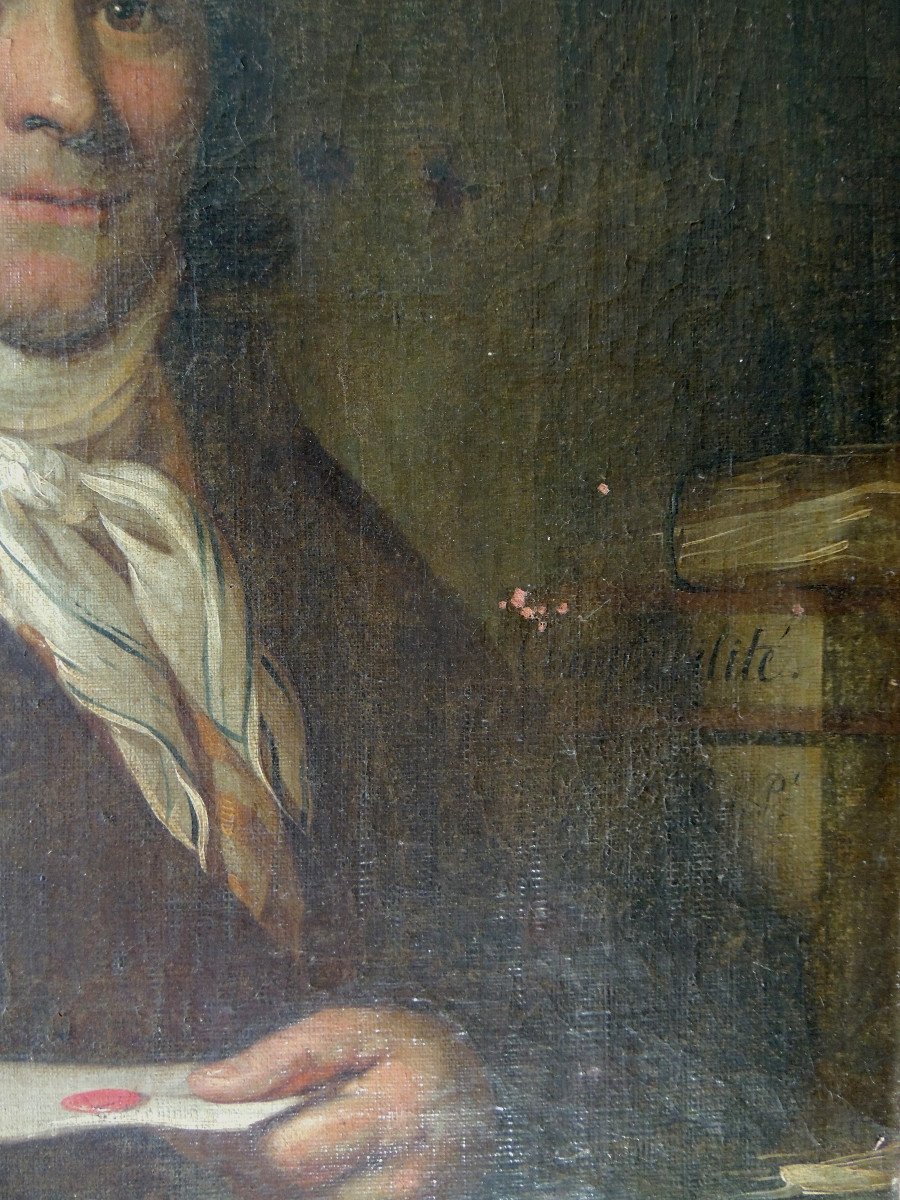 Portrait , Portrait d'Un Gentilhomme Tenant Un Courrier , Huile Sur Toile Du 18 ème Siècle-photo-2