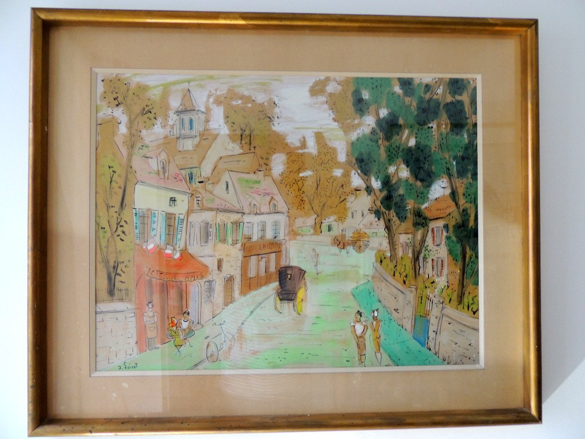 Tableau , Peinture , Aquarelle De l' Artiste Français  Jean Loiret  , Scène De Vie , 20 ème-photo-2