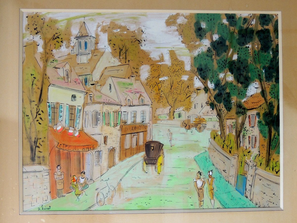 Tableau , Peinture , Aquarelle De l' Artiste Français  Jean Loiret  , Scène De Vie , 20 ème-photo-4