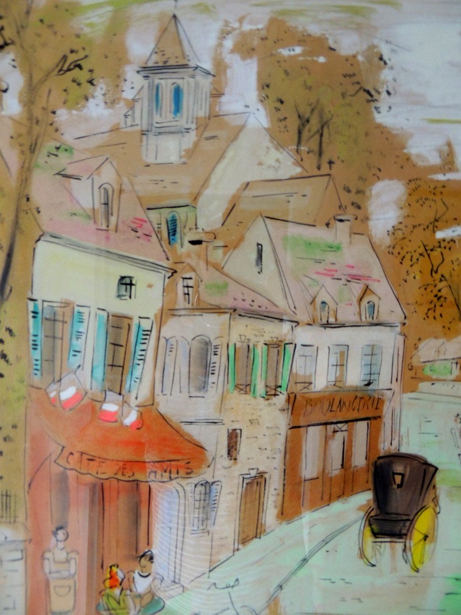 Tableau , Peinture , Aquarelle De l' Artiste Français  Jean Loiret  , Scène De Vie , 20 ème-photo-2