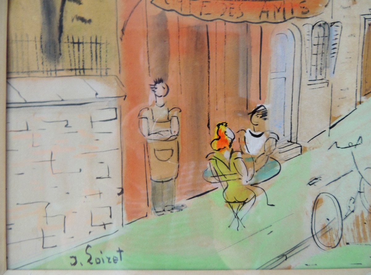 Tableau , Peinture , Aquarelle De l' Artiste Français  Jean Loiret  , Scène De Vie , 20 ème-photo-5