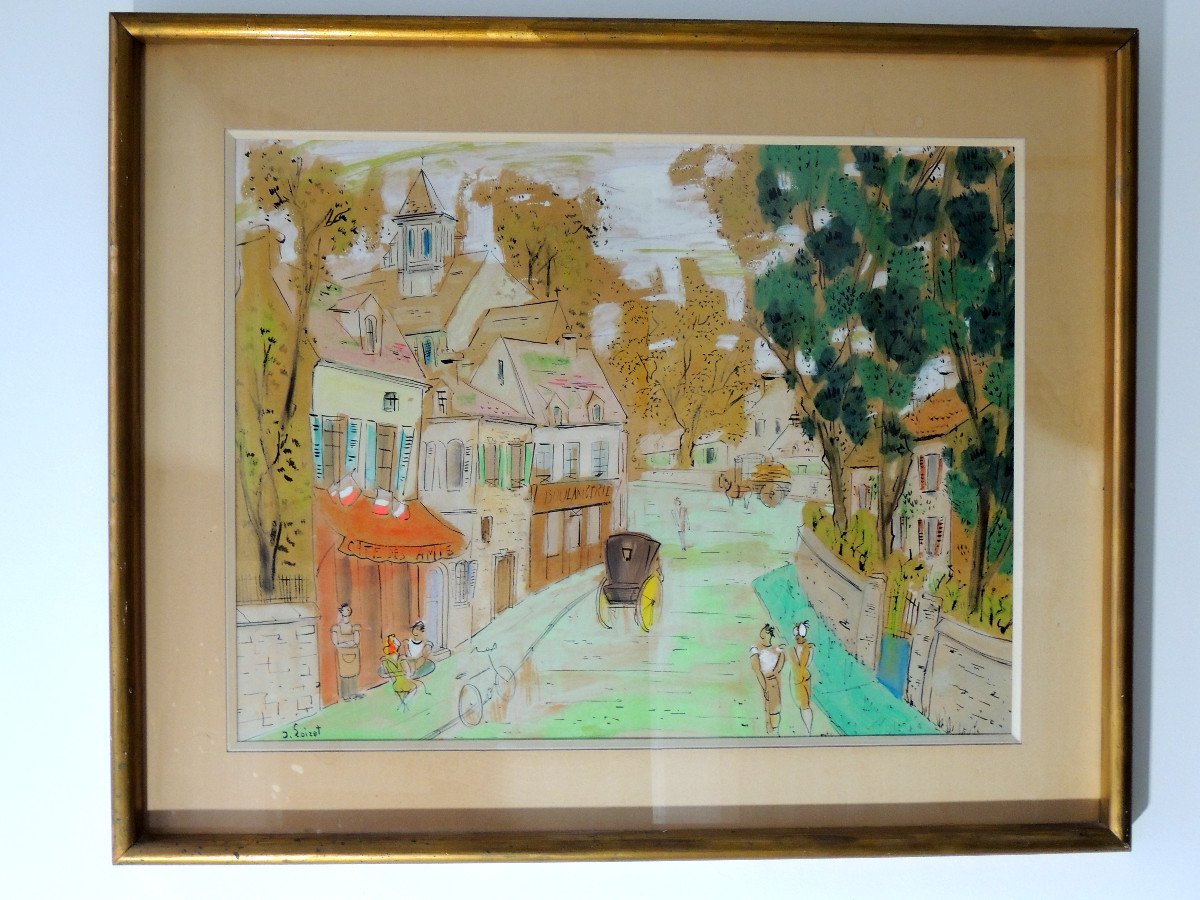 Tableau , Peinture , Aquarelle De l' Artiste Français  Jean Loiret  , Scène De Vie , 20 ème