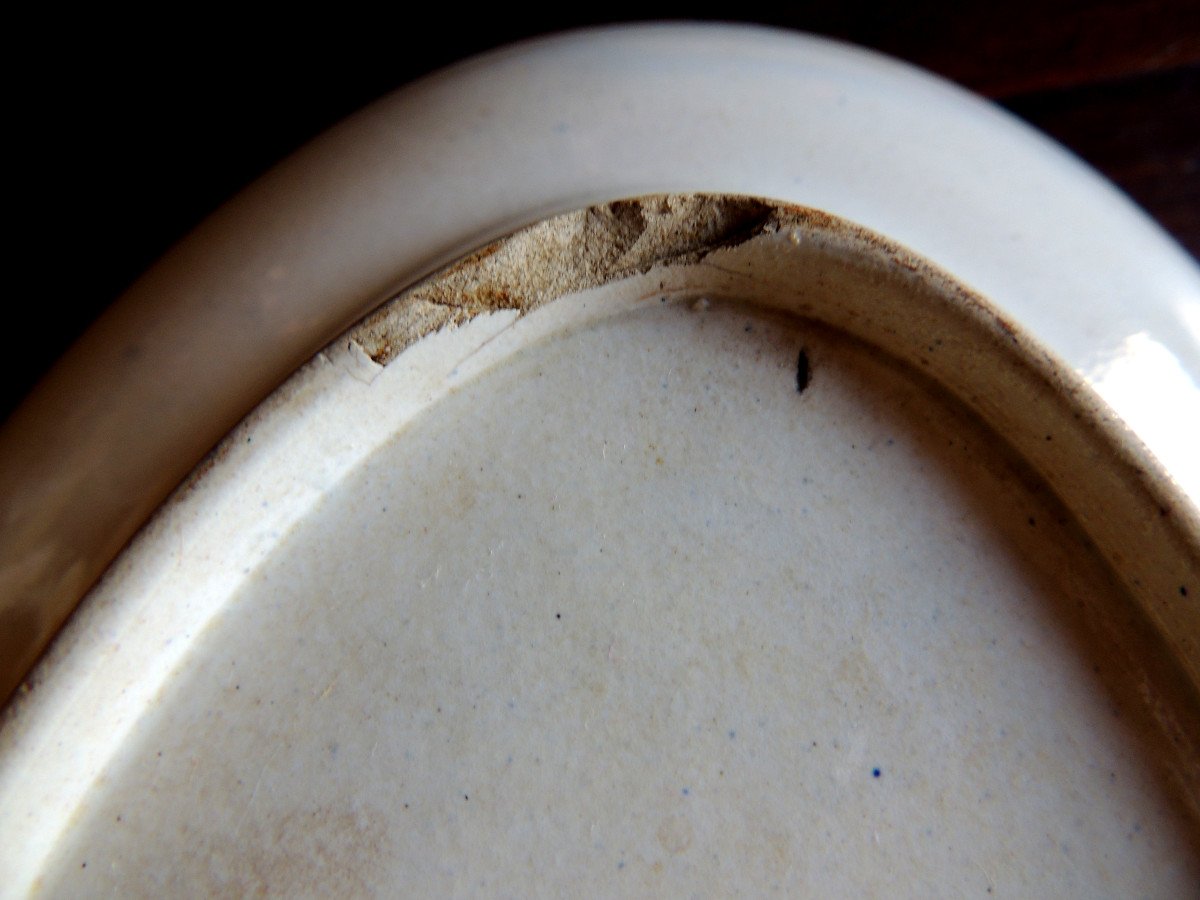 Large Oval Dish, Earthenware David Johnston Et Compagnie, Bordeaux, Printed In Blue Camaïeu 19th-photo-5