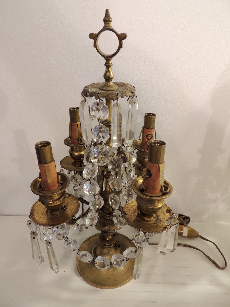 Pair Of Girandoles With Four Arms Of Light, Bronze And Crystal Tassels, From The 20th Century-photo-3