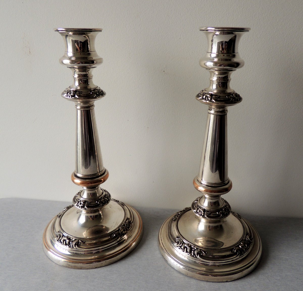 Pair Of Silver Metal Candlesticks, Pair Of Art Deco Torches From The 20th Century-photo-2