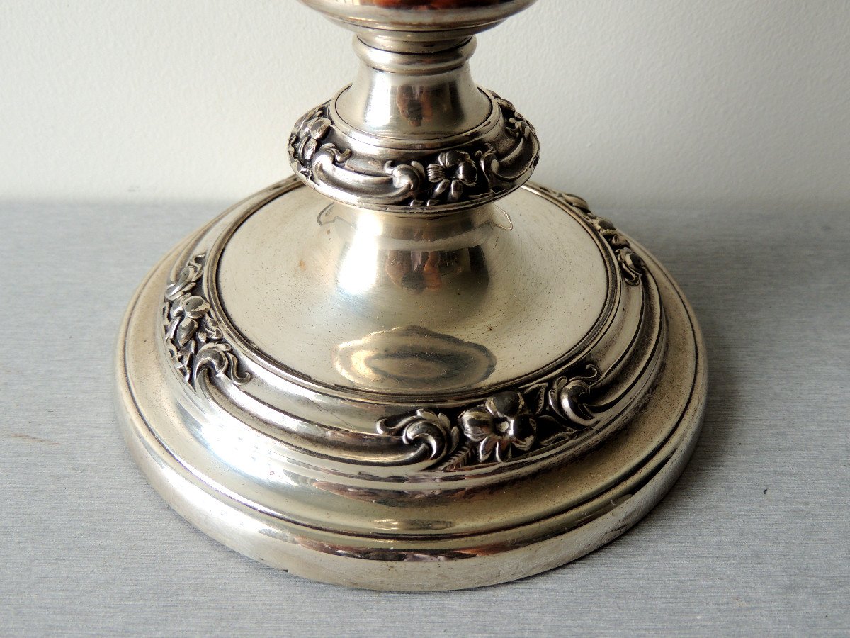 Pair Of Silver Metal Candlesticks, Pair Of Art Deco Torches From The 20th Century-photo-4